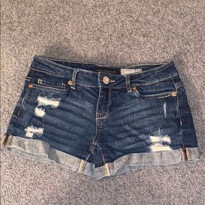 Distressed jean shorts